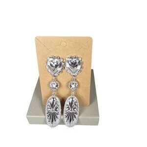 Women's Trendy Silver Plated Dangle Heart Earrings Pierced NWOT